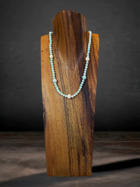 Versatile and chic, this 20" aqua quartz necklace doubles as a triple-wrap bracelet. A seamless blend of practicality and style.