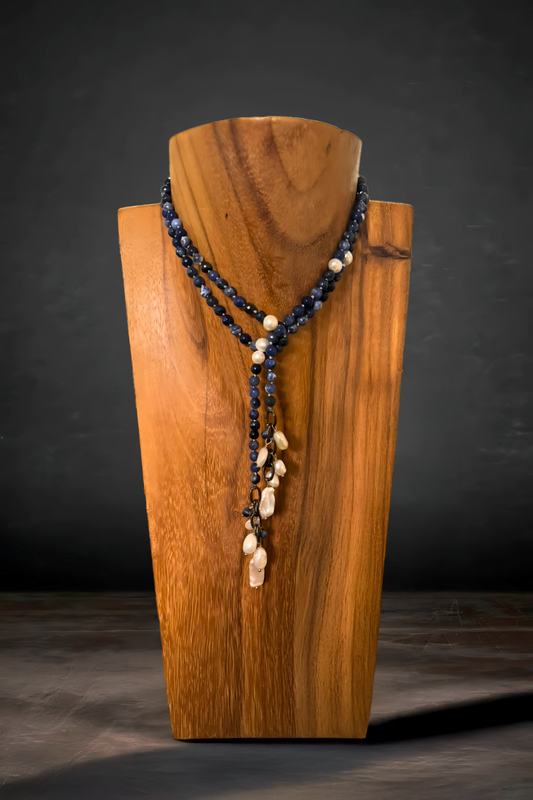 Sodalite with an assortment of freshwater pearls, 42-inch length - Karen Grace