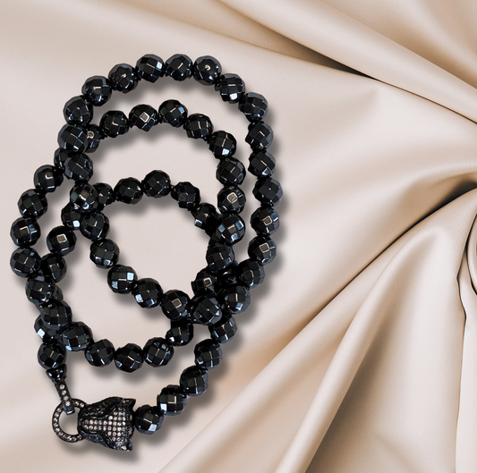 Three hematite bracelets with CZ accent.