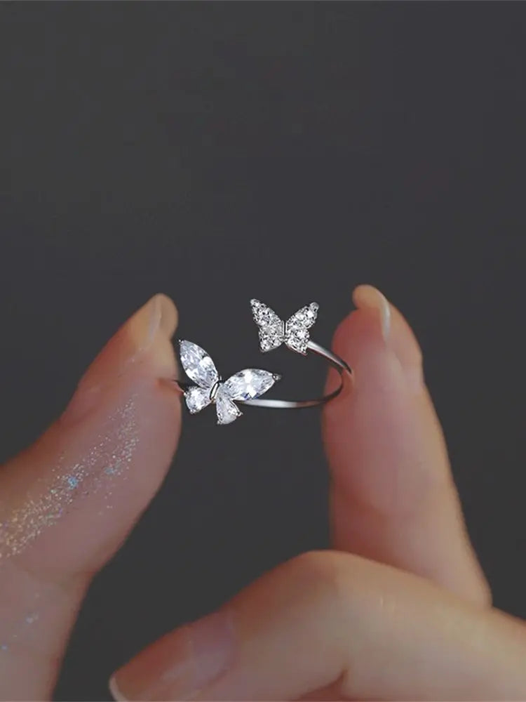 Open Acrylic Crystal Butterfly Ring