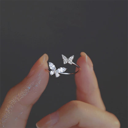 Open Acrylic Crystal Butterfly Ring